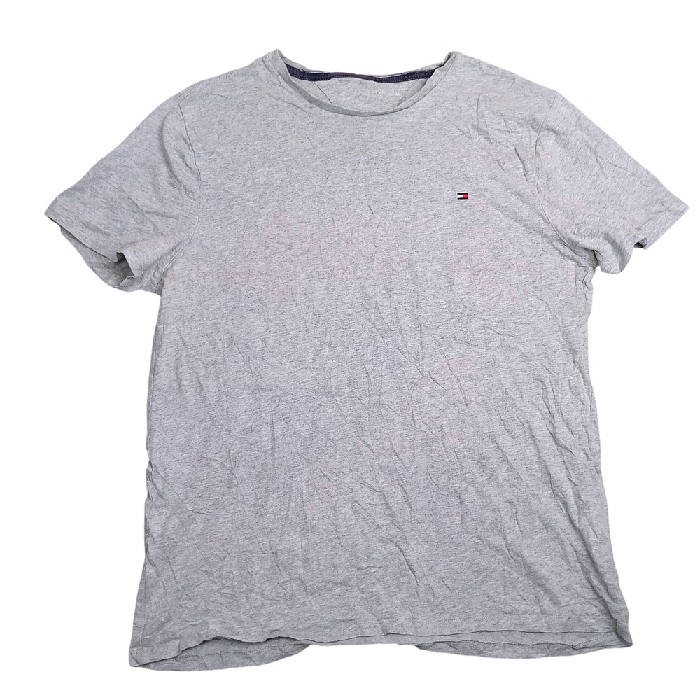 Tommy Hilfiger T-Shirt Mens L Gray Excellent Core Embroidered Flag Logo Tee